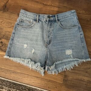 Trendy Light Blue Distressed Jean Shorts